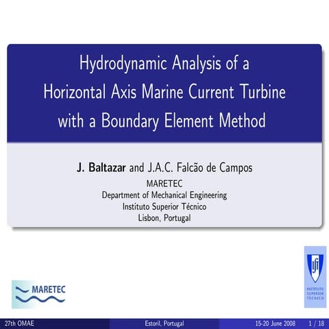 Hydrodynamic Analysis of a Horizontal Axis Marine Current Turbine with a Boun...