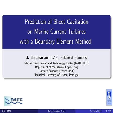 Prediction of Sheet Cavitation on Marine Current Turbines With a Boundary Element Method