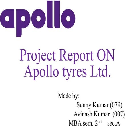 Project report on apollo tyres ltd