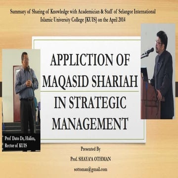 APPLICATION OF MAQASID AL SHARIAH IN STRATEGIC MANAGEMENT INCLUDING MAQASID A...