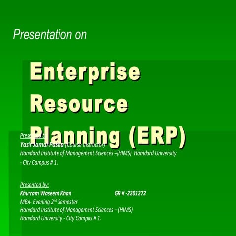 Presentation on erp by Khurram Waseem Khan mba 2nd semester   hu