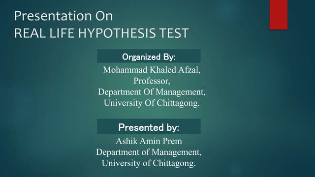 Presentation on Hypothesis Test by Ashik Amin Prem