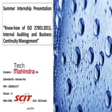 Presentation on iso 27001-2013, Internal Auditing and BCM