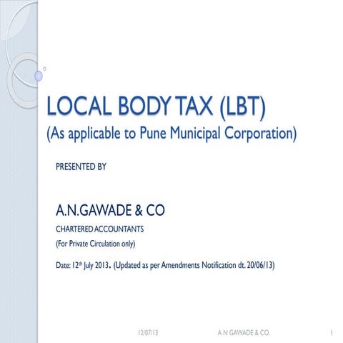 Presentation on lbt (local body tax)