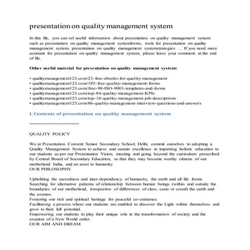 Presentation on quality management system