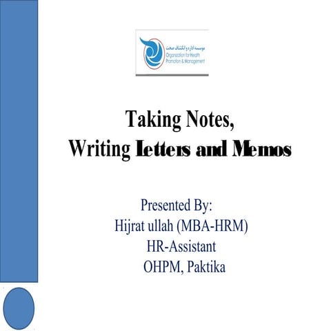 Presentation on taking notes, writing letters and memo | PPT ...