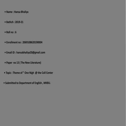 Theme of "One Night @ the Call Centre"