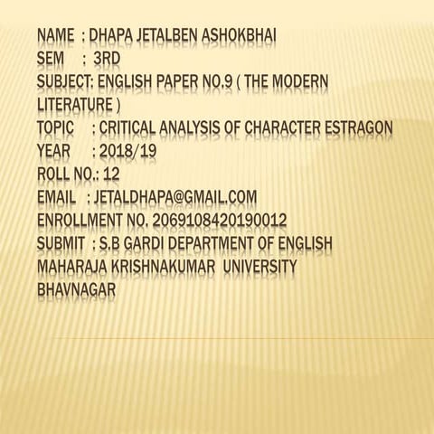 Critical analysis of Character of Estragon