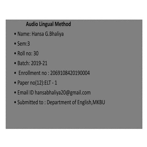 Audio Lingual Method 