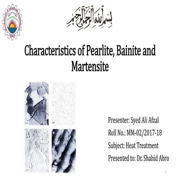 Characteristics of Pearlite, Bainite and Martensite