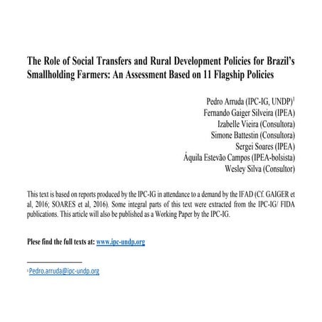 The Role of Social Transfers and Rural Development Policies for Brazil's Smal...