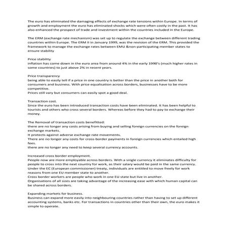 Presentation points the euro