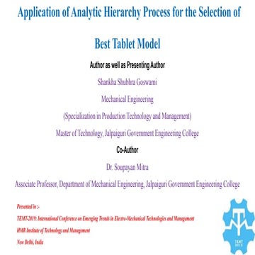 Application of Analytic Hierarchy Process for the Selection of Best Tablet Model