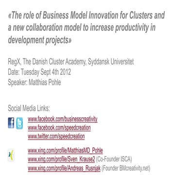 Presentation at RegX on Business Model Innovation and Speed Creation 20120904