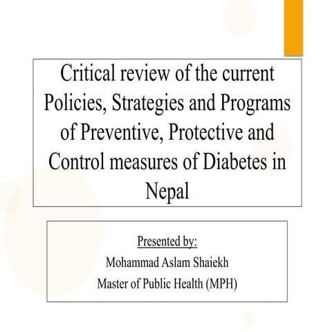 Critical Review of the current Policies, Strategies and Programs of Preventiv...