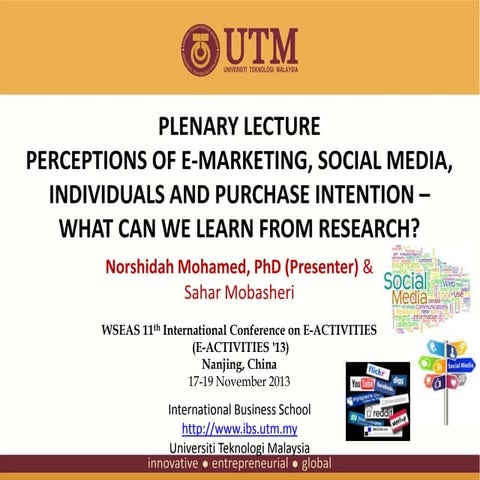 WSEAS E-activities Plenary Lecture Nanjing, PRC 2013