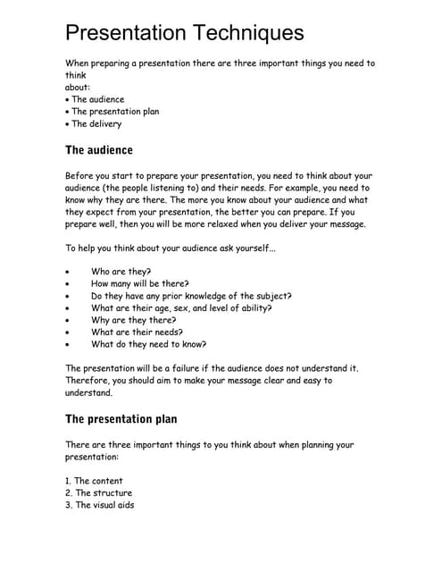 Presentation techniques   write up