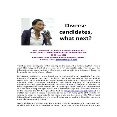 Diversity Candidates, What Next? Working in an International Organization