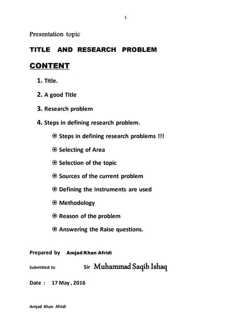 TITLE   AND  RESEARCH  PROBLEM
