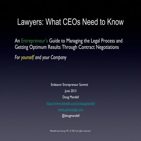 Lawyers: What CEOs Need to Know: An Entrepreneur's Guide to Managing the Lega...