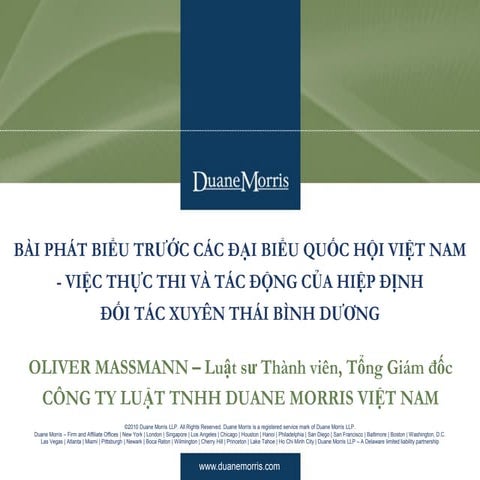 LUẬT SƯ OLIVER MASSMANN PHÁT BIỂU TRƯỚC CÁC ĐẠI BIỂU QUỐC HỘI VIỆT NAM VỀ HIỆ...
