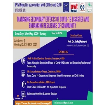 Presentation webinar  Managing Secondary effects of Covid 19 Disaster and Enh...