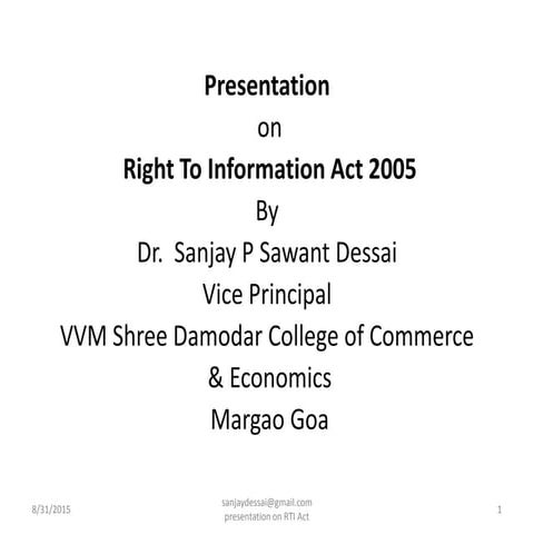 Presentation on  Right  To information Act 2005