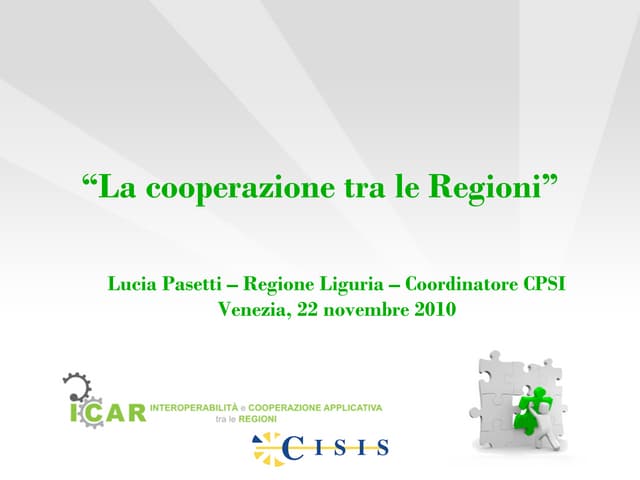 Intervento di Lucia Pasetti Convegno "L’innovazione a sostegno della cooperazione territoriale" Mestre (Venezia) 22 novembre 2010