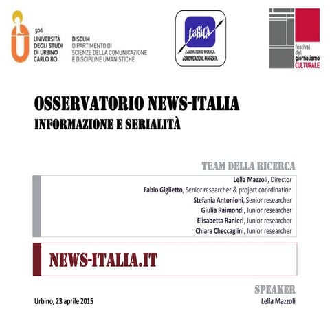 Osservatorio News-Italia: Informazione, social TV e serialità