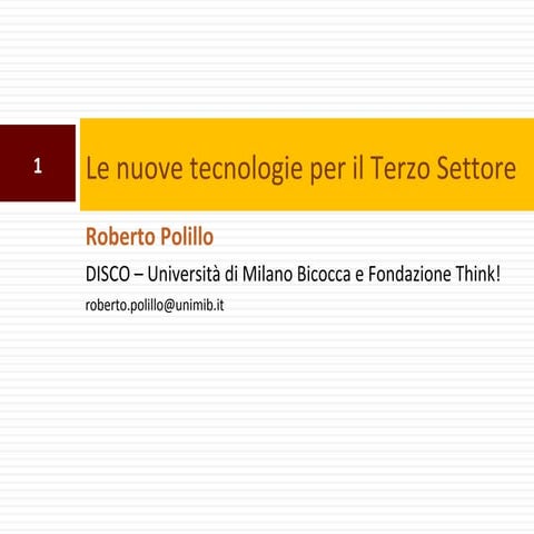Le Nuove Tecnologie per il Terzo Settore by Roberto Polillo