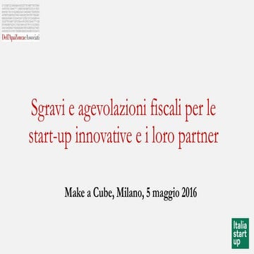 "Agevolazioni fiscali per le startup e i loro partner"