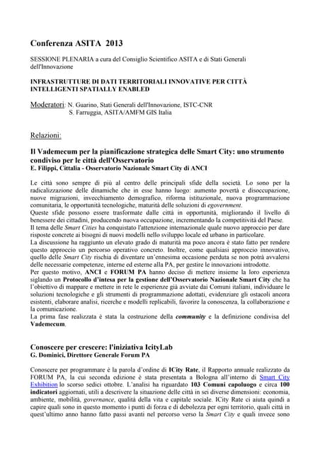 [Conferenza ASITA 2013] INFRASTRUTTURE DI DATI TERRITORIALI INNOVATIVE PER CI...