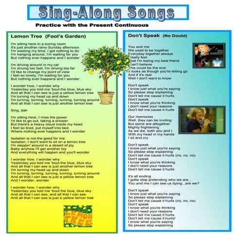 Present continuous songs