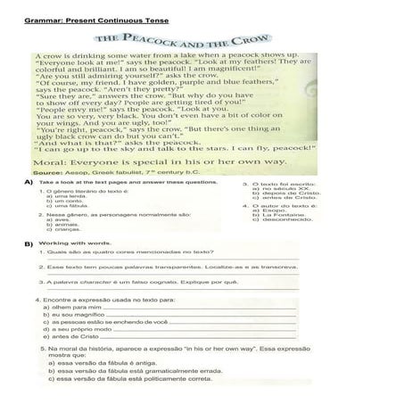 Atividades de Leitura e de gramática: Present Continuous Tense