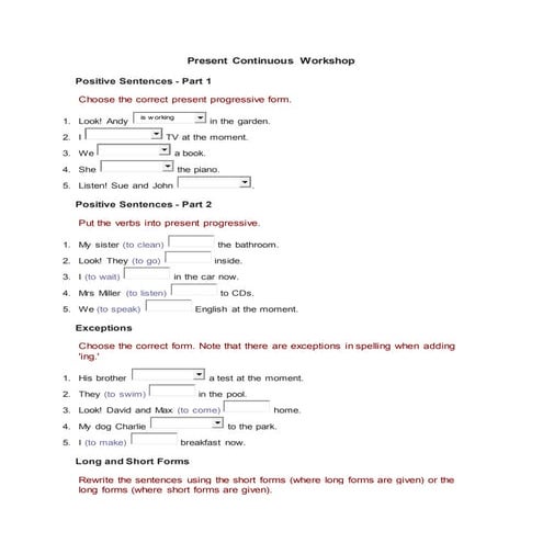 Present continuous workshop