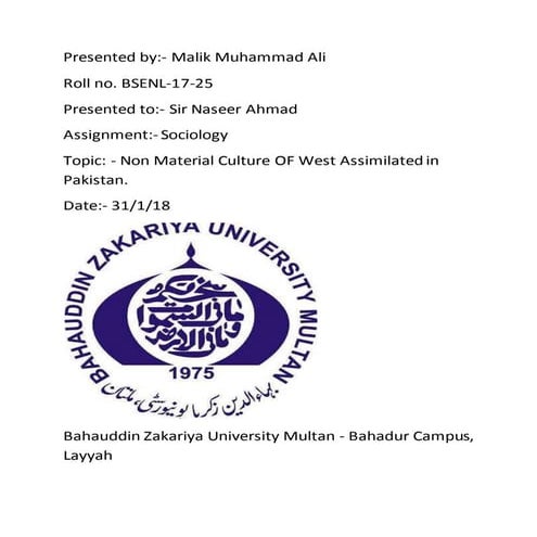 Non Material Culture of West Assimilated in Pakisatan