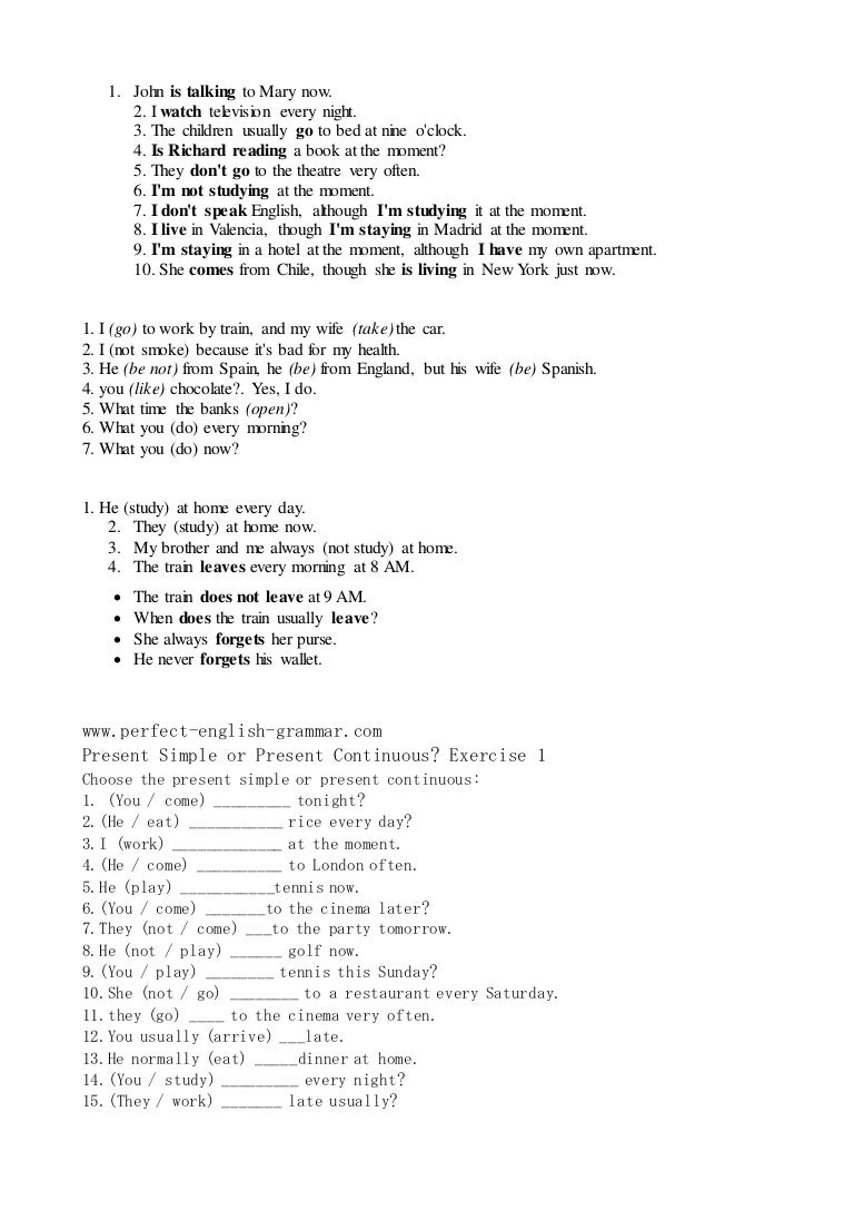 Ejercicios De Ingles Presente Simple Y Continuo 2 Eso Presente simple y continuo