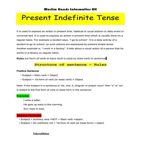 Present indefinite tense