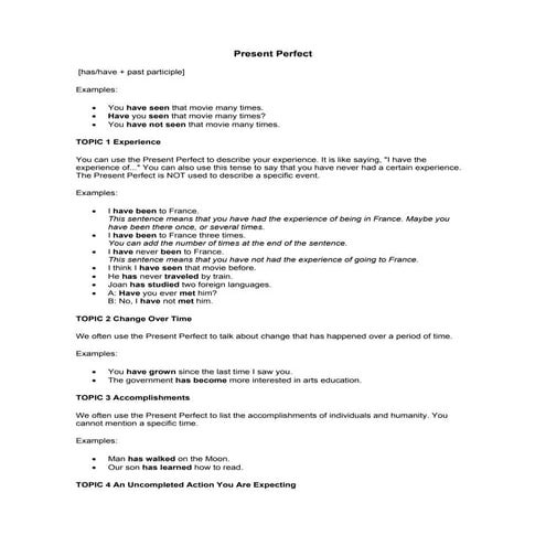 Present Perfect in English | PDF