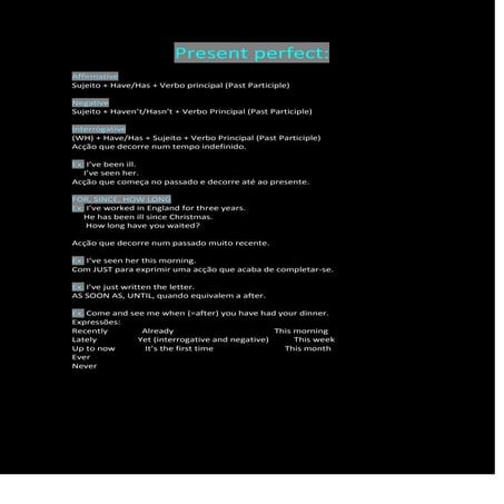 Present perfect 8 º ano | DOCX