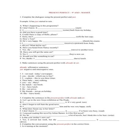 Present perfect and present perfect continuous exercise | DOCX