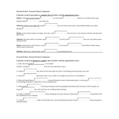 Present perfect and present perfect continuous exercise