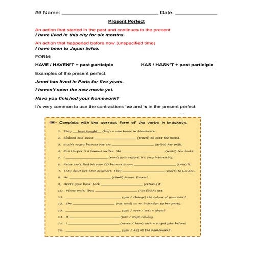 Present perfect & past perfect pdf