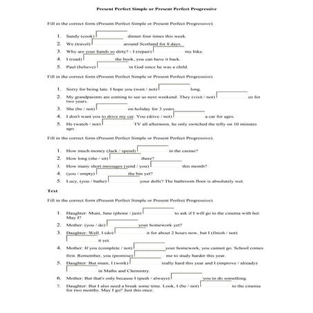 Present perfect simple or present perfect progressive | DOC