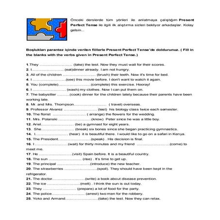 Present perfect tense exercises