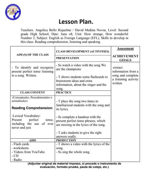 Lesson Plan Of Past Continuous Tense
