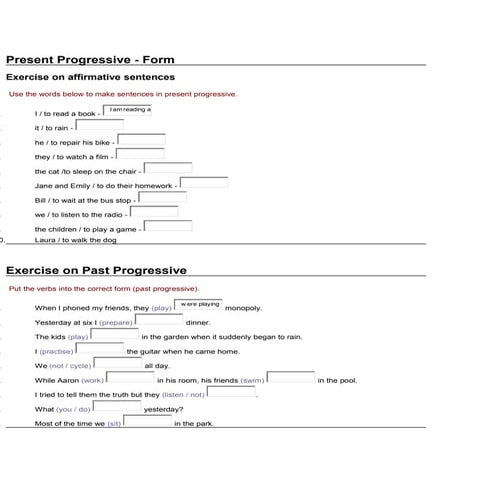 Present progressive exercises