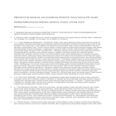 Presentsi makalah dampak positif dan negatif dari perkembangan media sosial p...