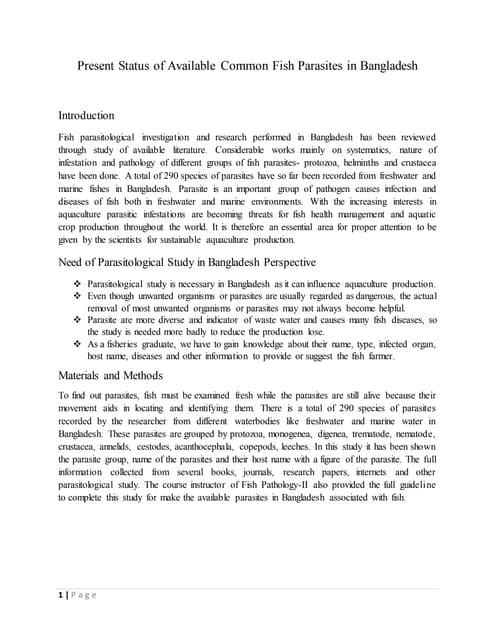 Present status of fish parasites in bd