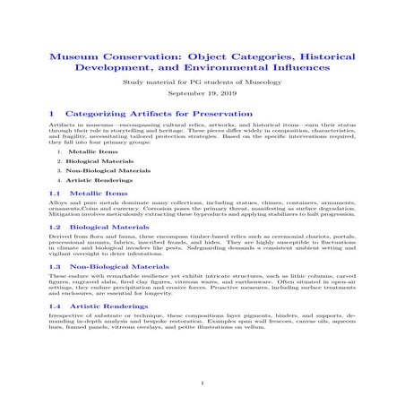 Museum Conservation: Object Categories, Historical Development, and Environme...